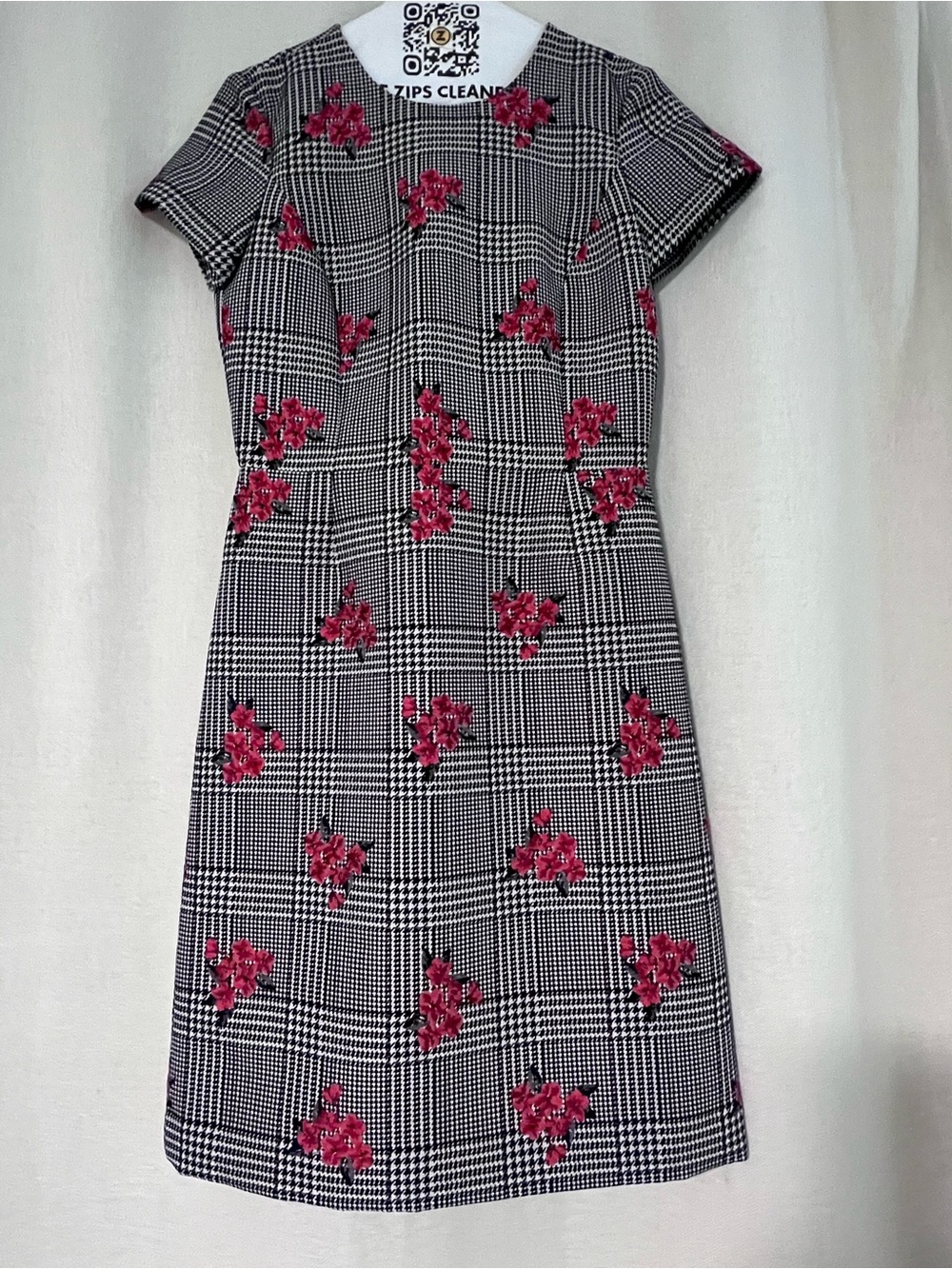 Brooks Brothers Black & White Glen Plaid Dress with Pink Floral Accents